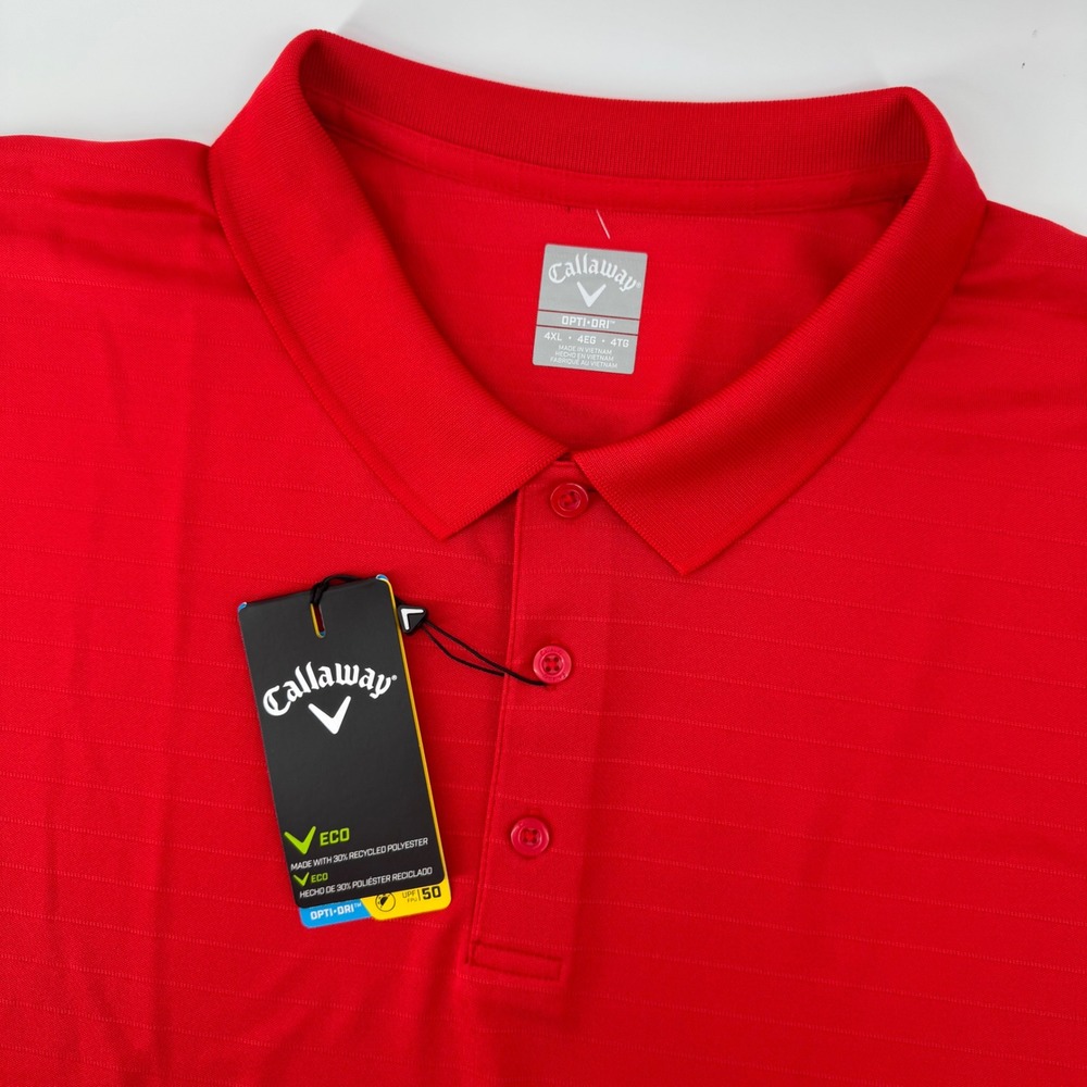 Callaway Polo Shirt Mens 4XL Red Opti-Dri Eco Striped Short Sleeve Golf CGM754SU